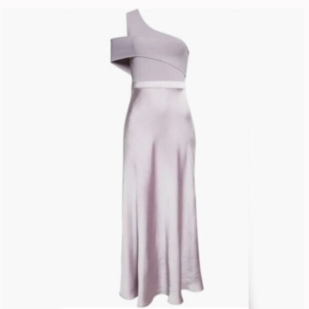 Ted Baker lilac silky satin Elegant Lavender One-Shoulder slip dress Gown small - Picture 3 of 6